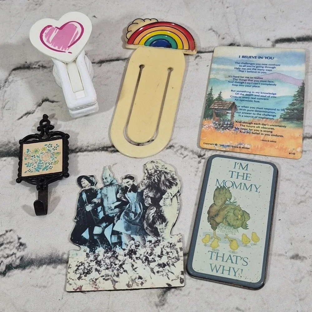 Vintage Fridge Magnets Lot Note‎ Clip Rainbow Wizard Of Oz Ornate Mini Hook